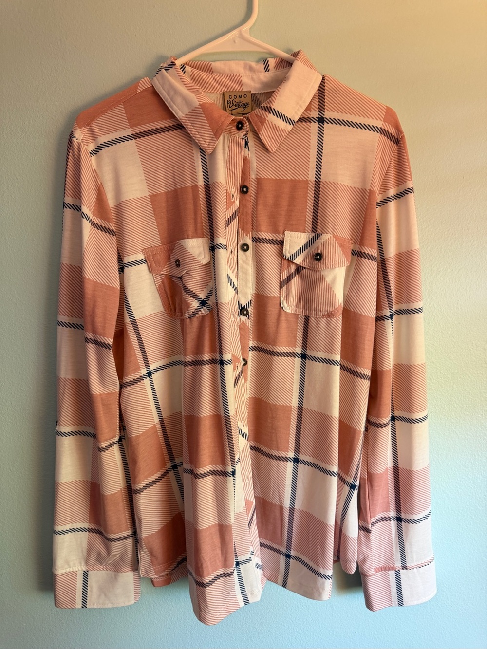 Como Vintage Girls' Pink Plaid Button-Up Shirt